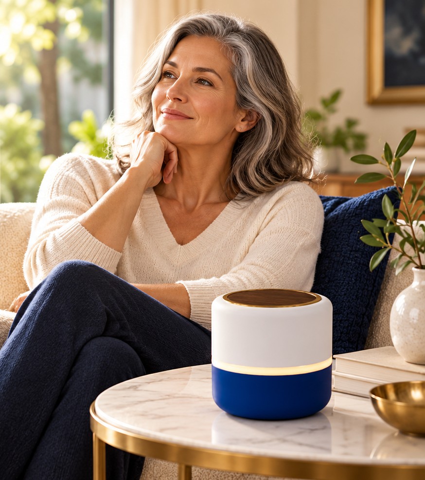 A woman relaxing at home beside BIU SONA